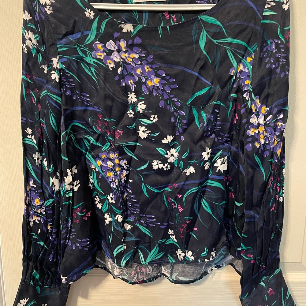 Mango Navy and Fuchsia/Purple Floral Top